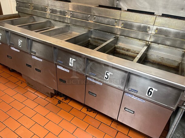 Working! Pitco Frialator SSH55 6 Bank (12 Baskets ) Commercial Gas Fryer with Filtration System Tested and Working! - Image 3 of 10