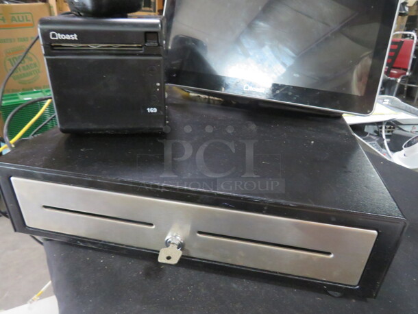 One Toast POS System Including, One Cash Drawer With Key, One 14 inch Monitor With Stand, One Toast Thermal Printer #TP200, And One CC Swiper. - Image 2 of 4
