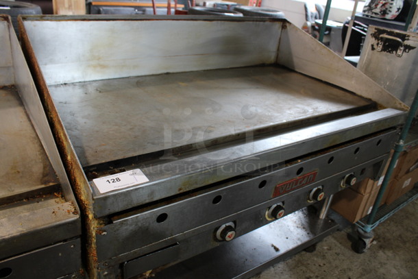 Vulcan Stainless Steel Commercial Natural Gas Powered Flat Top Griddle w/ Metal Under Shelf on Commercial Casters. 48x30x46 - Image 3 of 5