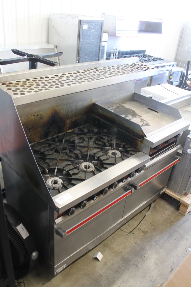Vulcan 260L Natural Gas 6 Burner Range and 24" Griddle Combo w/ 2 Ovens, Gas Hose and Salamander Shelf - Image 1 of 12