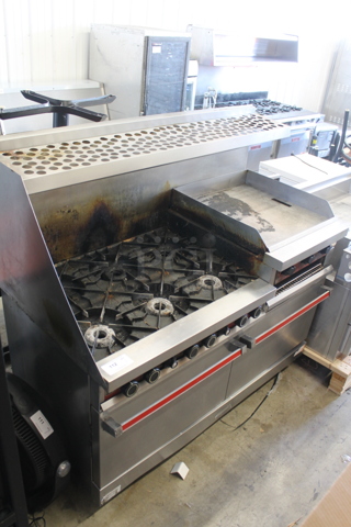 Vulcan 260L Natural Gas 6 Burner Range and 24" Griddle Combo w/ 2 Ovens, Gas Hose and Salamander Shelf