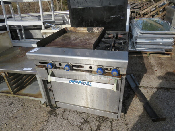 One Imperial Natural Gas 2 Burner/Griddle Range On Casters. 36X36X38 - Image 2 of 3
