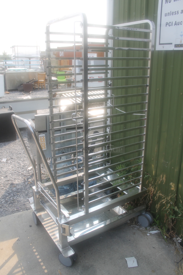 BRAND NEW! 2019 Alto Shaam QC3-100R Stainless Steel Commercial Floor Style Blast Chiller w/ 3 Probes. Comes w/ Remote RivaCold Compressor and Metal Pan Transport Rack. Pan Rack Appears To Be a Little Too Big To Roll In. 115/208-230 Volts, 1 Phase. Stock Picture Used as Gallery Picture - Image 12 of 12