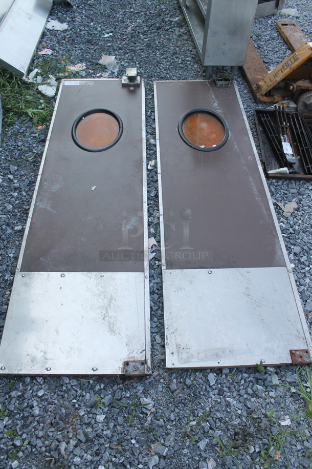 2 Eliason Wood Pattern and Metal Swinging Kitchen Doors. 2 Times Your Bid! - Image 1 of 6