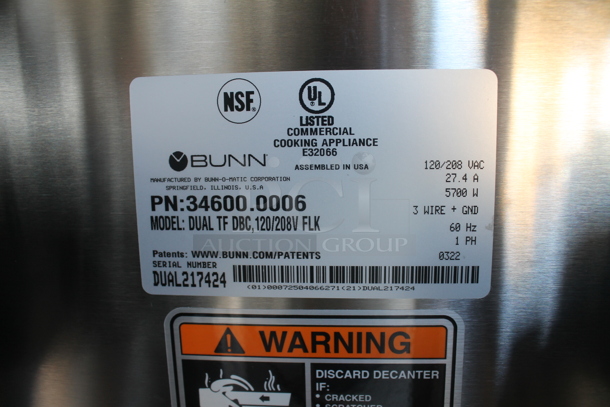 NEW IN BOX! 2022 Bunn Thermofresh Dual TF DBC Coffee Brewer w/ 2 NEW TF Servers. 120/208 Volt 1 Phase - Image 5 of 8