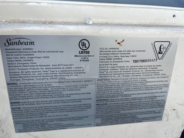 Working! Sunbeam Counter top Microwave 900 Watts - Image 6 of 9