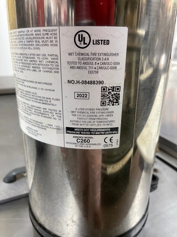 Nice! Amerex Commercial Wet Chemical Fire Extinguisher Class 2-A NSF Stainless Steel Great for Restaurants - Image 5 of 5