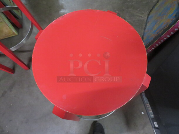 Wooden Bar Stool Painted Red With A Metal Foot Rest. 2XBID - Image 3 of 3