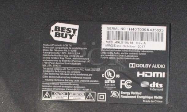 Toshiba Model 49L510U18 49" Television. 120 Volts, 1 Phase. Buyer Must Pick Up - We Will Not Ship This Item. Tested and Powers On - See Pictures - Image 7 of 7