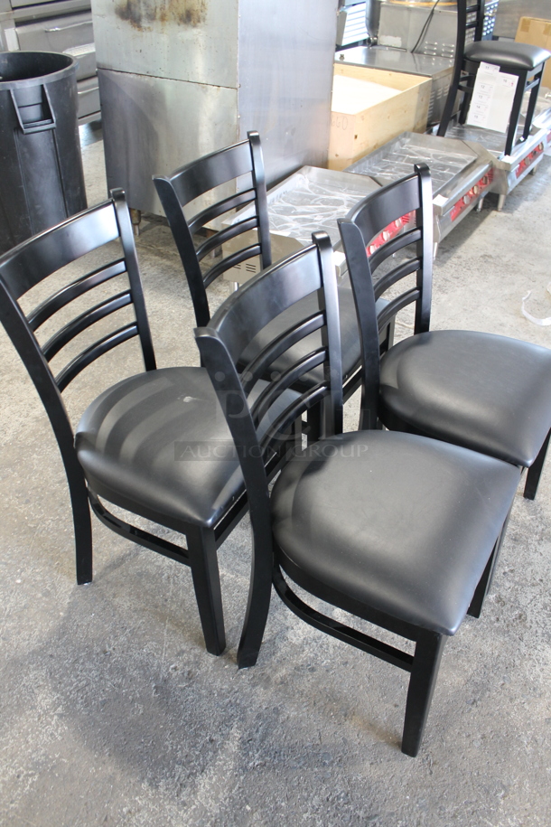 4 BRAND NEW SCRATCH AND DENT! Lancaster Table and Seating 164CWLBVBKAS Black Finish Wooden Ladder Back Dining Height Chair with 2 1/2" Black Padded Seat. 4 Times Your Bid! - Image 2 of 6