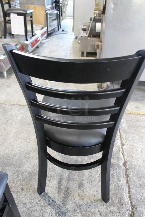 4 BRAND NEW SCRATCH AND DENT! Lancaster Table and Seating 164CWLBVBKAS Black Finish Wooden Ladder Back Dining Height Chair with 2 1/2" Black Padded Seat. 4 Times Your Bid! - Image 6 of 6