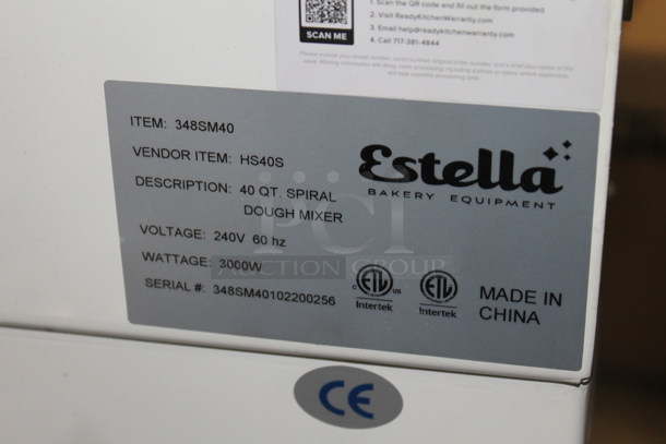LIKE NEW! Estella 348SM80 Metal Commercial 40 Quart / 60 Pound Two-Speed Spiral Dough Mixer w/ Stainless Steel Mixing Bowl, Bowl Guard and Dough Hook. 240 Volts. Unit Has Only Been Used a Few Times! Tested and Working! - Image 8 of 8