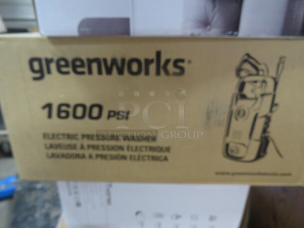One NEW Greenworks 1600 psi Electric Pressure Washer. 
