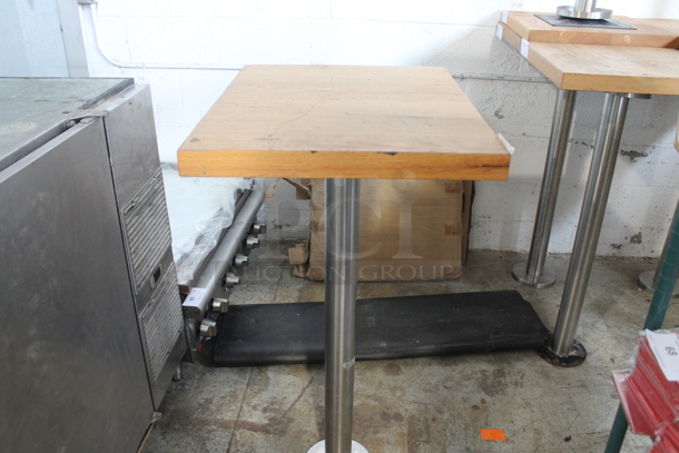 Wooden Butcher Block Bar Height Table on Chrome Finish Metal Base. - Image 2 of 3