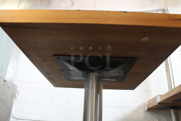 Wooden Butcher Block Bar Height Table on Chrome Finish Metal Base. - Image 3 of 3