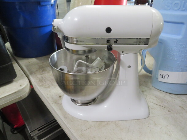 One WORKING Kitchenaid Artisan Mixer With Bowl, Hook, Whip And Paddle.  - Image 1 of 2