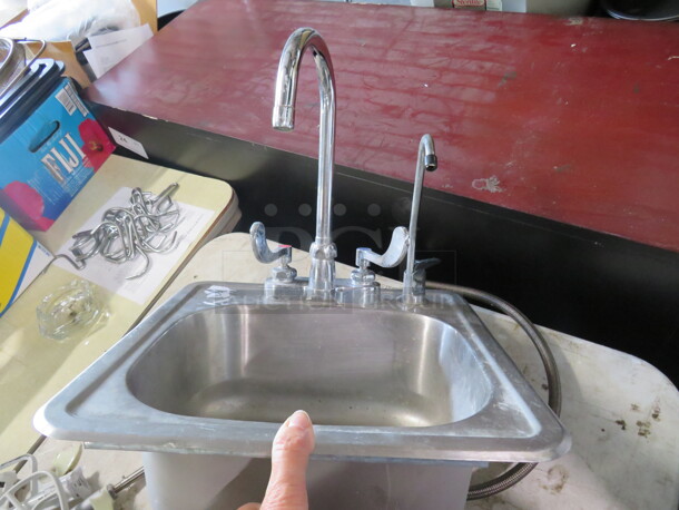 One Stainless Steel Drop In Hand Sink With Faucet. 15X15 - Image 1 of 1