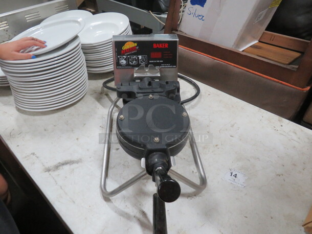 One Golden Malted Waffle Maker. Model# RT-P. 120 Volt.  - Image 1 of 3