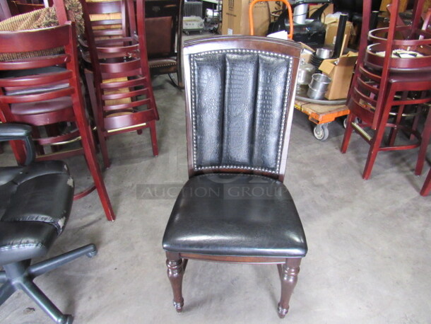 Wooden Chair With Black Cushioned Seat And Back, With Nail Head Trim. 2XBID - Image 1 of 3