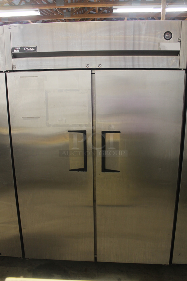 2017 True TG2R-2S ENERGY STAR Stainless Steel Commercial 2 Door Reach In Cooler w/ Poly Coated Racks on Commercial Casters. 115 Volts, 1 Phase. Tested and Working! - Image 1 of 6