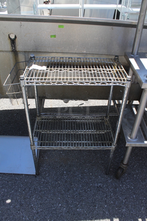 Chrome Finish 2 Tier Wire Shelving Unit. BUYER MUST DISMANTLE. PCI CANNOT DISMANTLE FOR SHIPPING. PLEASE CONSIDER FREIGHT CHARGES. - Image 1 of 3