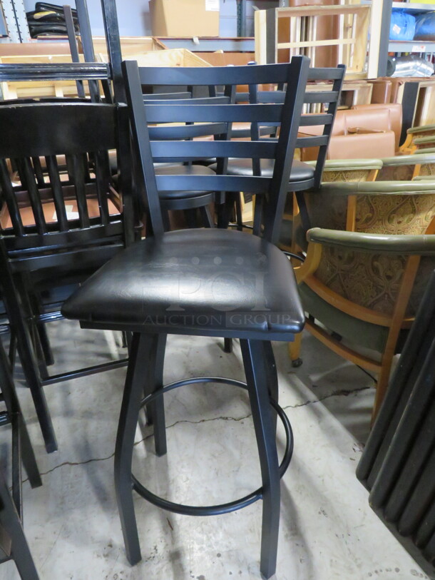 Black Metal Bar Height Chair With A Swivel Black Cushioned  Seat. 2XBID - Image 1 of 1