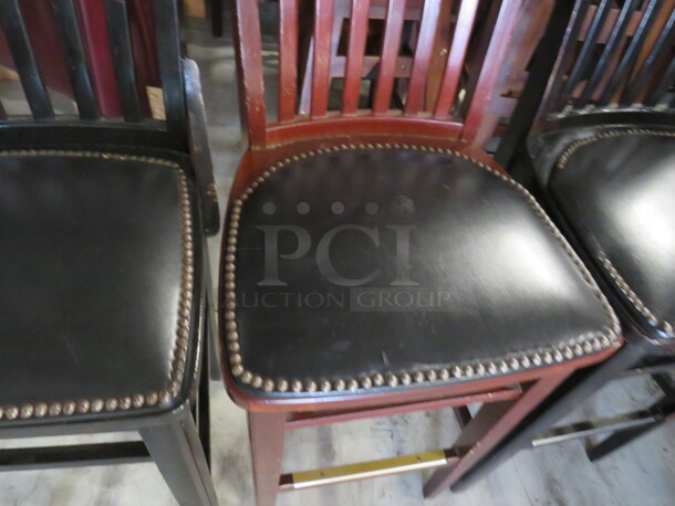 Assorted Wooden  Bar Height Chair With A Black Cushioned  Seat, With Nail Head Trim. 3XBID - Image 2 of 2