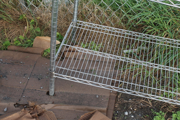 Chrome Finish 4 Tier Wire Shelving Unit on 2 Poles. BUYER MUST DISMANTLE. PCI CANNOT DISMANTLE FOR SHIPPING. PLEASE CONSIDER FREIGHT CHARGES. - Image 2 of 2