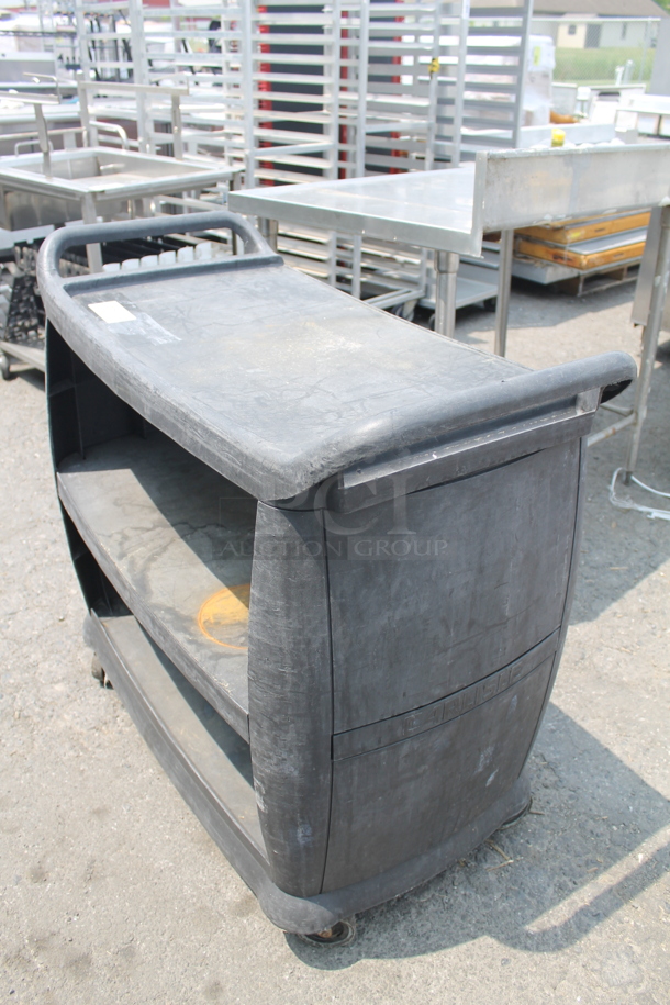 Black Utility Push Cart With 2 Undershelves On Commercial Casters. - Image 2 of 7