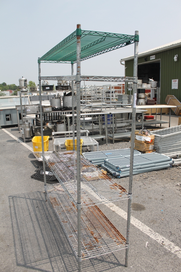 Eagle Open Utility Shelf With Metro Style Shelving On Galvanized Legs With One Green Shelf And 3 Steel Shelves. BUYER MUST DISMANTLE. PCI CANNOT DISMANTLE FOR SHIPPING. PLEASE CONSIDER FREIGHT CHARGES.  - Image 3 of 6