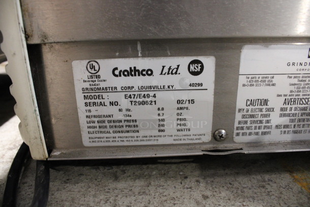 2015 Crathco Model E47/E49-4 Metal Commercial Countertop 4 Hopper Refrigerated Beverage Machine w/ 2 Drop Trays. Missing 1 Grate. 115 Volts, 1 Phase. 20x18x28. Tested and Does Not Get Cold - Image 5 of 7
