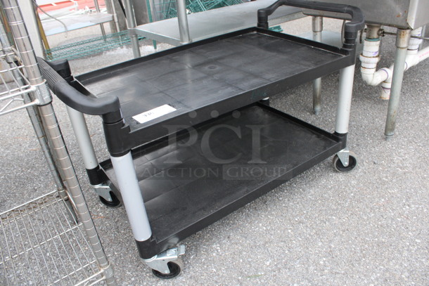 Black Poly 2 Tier Cart w/ Push Handles on Commercial Casters. 41x20x25.5 - Image 2 of 4