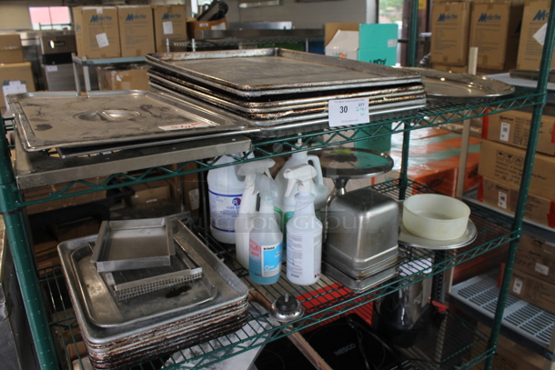 ALL ONE MONEY! Lot of 2 Tiers Worth of Various Items Including Metal Baking Pans, Stainless Steel Drop In Bins and Cleaners! - Image 1 of 8