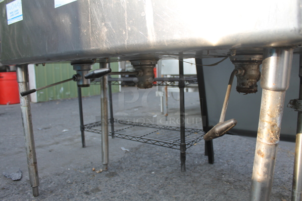 S&G Commercial Stainless Steel Flushmount 3 Bay Sink With Left Drain Board And Gooseneck Faucet on Galvanized Legs.  - Image 8 of 11