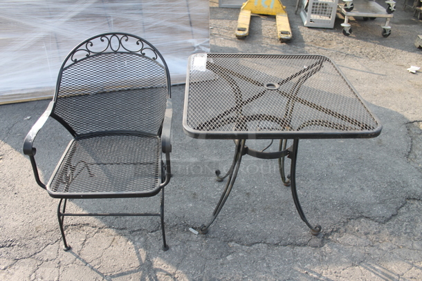 2 Items Including Outdoor Square Lattice Table And Outdoor Lattice Chair With Rounded Back And Top Detail. 2 Times Your Bid! Chair: 22.5X21X33.5
