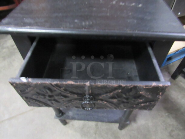 One Black Wooden Side Table With 1 Drawer And Under Shelf. 17X14X26.5 - Image 2 of 2
