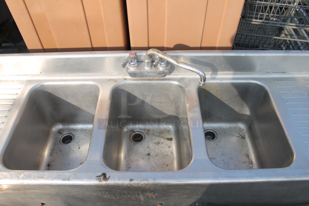 Commercial Stainless Steel 4 Bay Sink With Left And Right Drain Boards And Faucet On Galvanized Legs. - Image 4 of 9