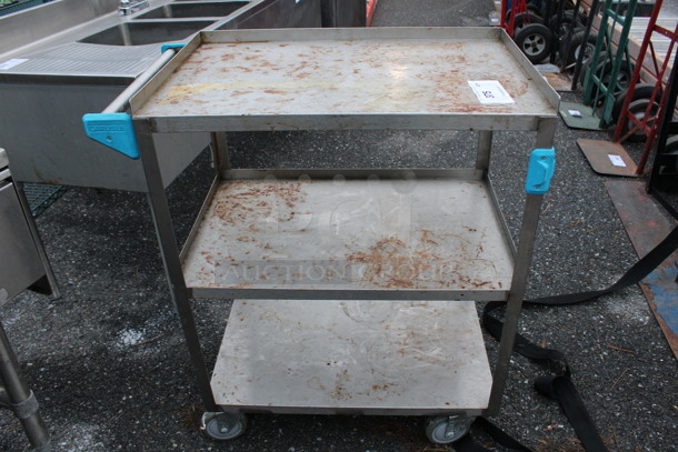 Metal 3 Tier Cart w/ Push Handle on Commercial Casters. 27.5x15.5x32.5 - Image 1 of 3