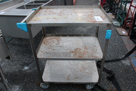 Metal 3 Tier Cart w/ Push Handle on Commercial Casters. 27.5x15.5x32.5