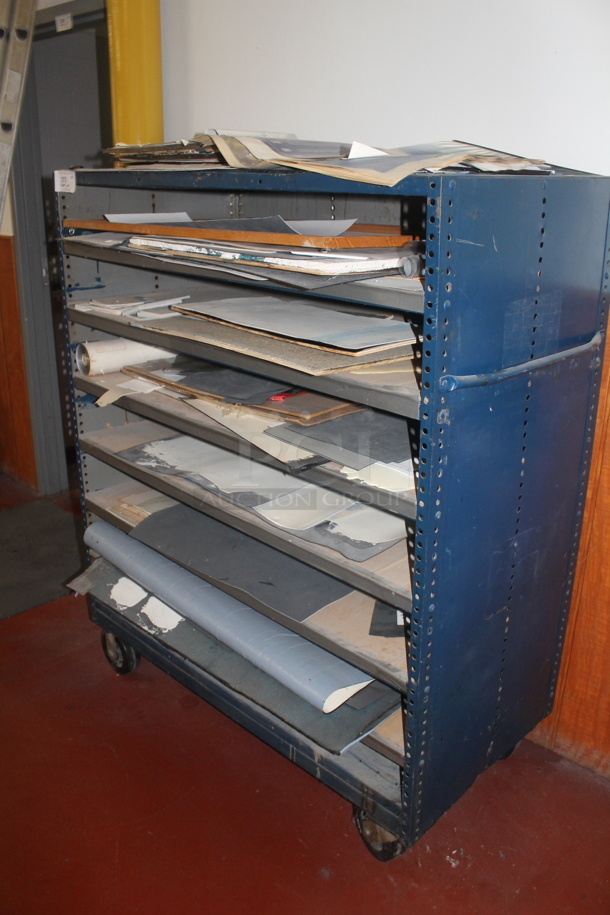Blue Metal Cart w/ Contents on Commercial Casters. - Image 3 of 5