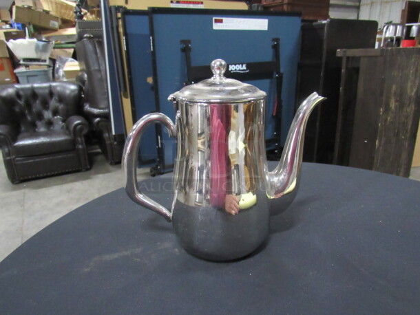 One 18/10 Stainless Steel Walco Goose Neck Water/Tea Pitcher With Hinged Lid.
