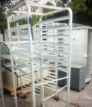 One Aluminum Speed Rack On Casters. 20.5X26X70