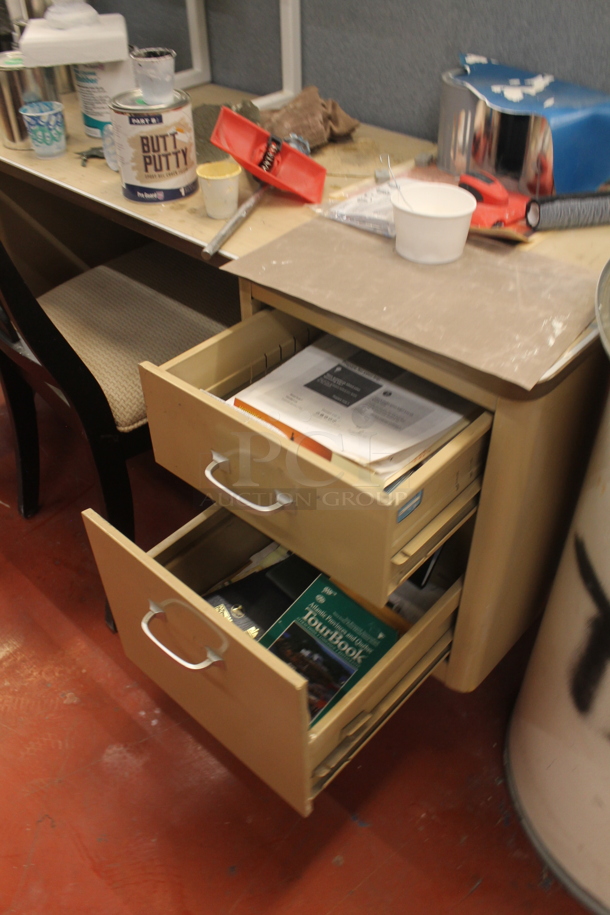 ALL ONE MONEY! Lot of Various Items Including Tan Metal 5 Drawer Desk w/ Contents, Trash Can and Chair. BUYER MUST REMOVE. - Image 6 of 6