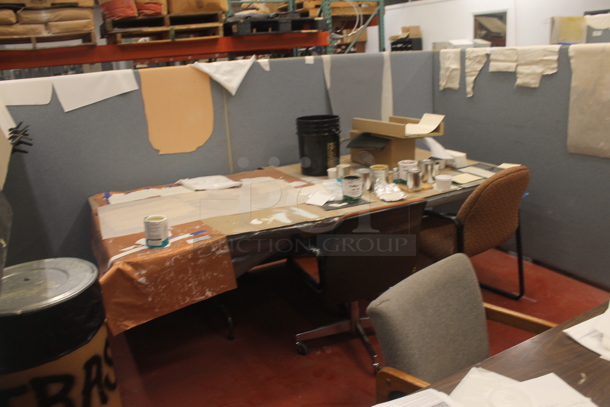 ALL ONE MONEY! Lot of Various Items Including Table w/ Contents, 2 Chairs and Gray Room Dividers. BUYER MUST REMOVE. - Image 2 of 4