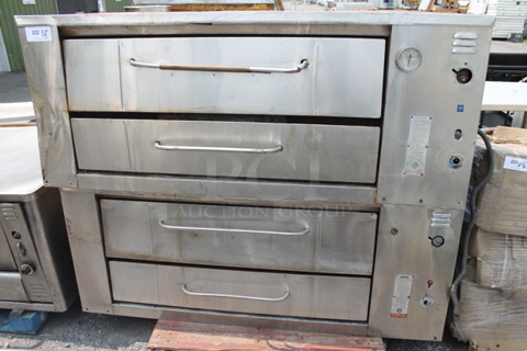 2 Bari M6/48 Stainless Steel Commercial Natural Gas Powered Single Deck Pizza Ovens w/ Cooking Stones in Top Oven. 72,000 BTU. 2 Times Your Bid!