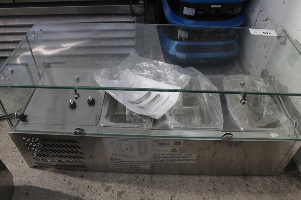 BRAND NEW SCRATCH AND DENT! KoolMore SCDC-3P-SSL Stainless Steel Commercial Countertop Refrigerated Rail w/ 3 Drop In Bins and Glass Sneeze Guard. 115 Volts, 1 Phase. Tested and Working!
 - Image 8 of 12