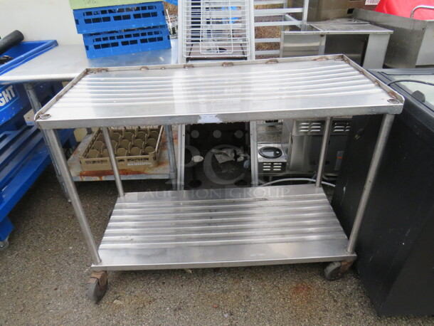 One Stainless Steel 2 Shelf Cart With Solid Shelves On Casters. 48X21.5X36.5