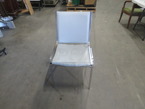 AWESOME Chrome Stack  Chair With Grey  Cushioned Seat And Back. 6XBID