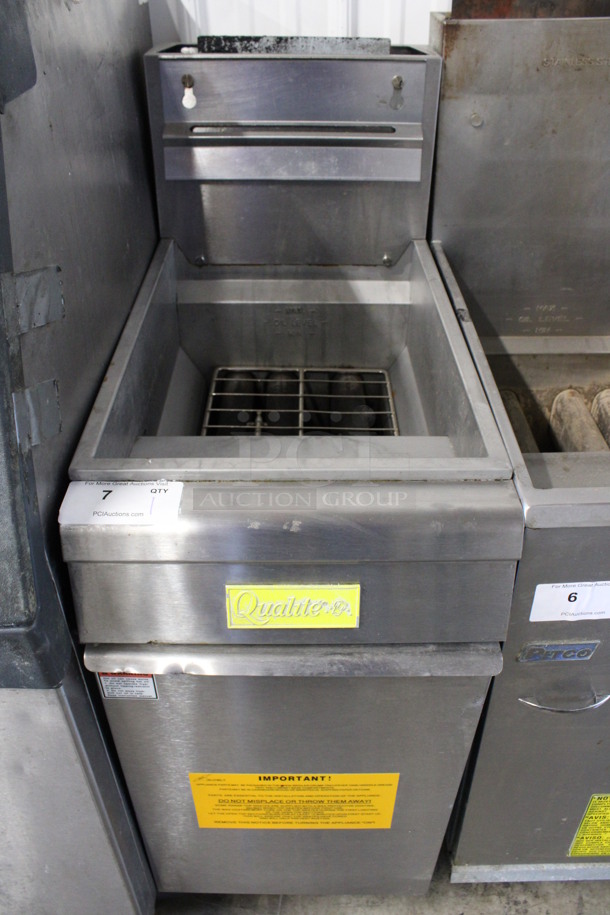 2018 Qualite Model QL-9/NG Stainless Steel Commercial Natural Gas Powered Floor Style Deep Fat Fryer. 90,000 BTU. 15.5x30x48