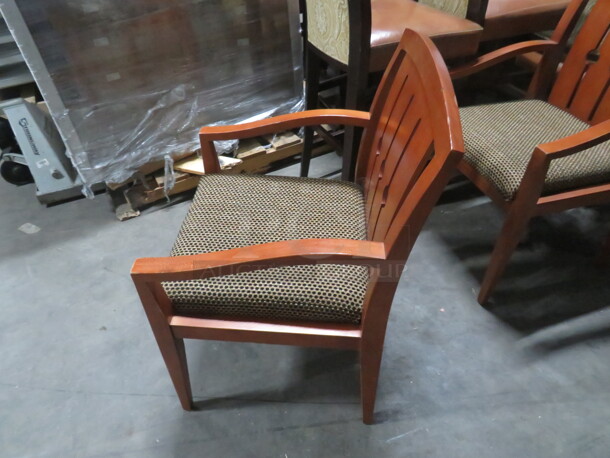Wooden Arm Chair With  Tweed Cushioned Seat And Back. 2XBID - Image 2 of 3